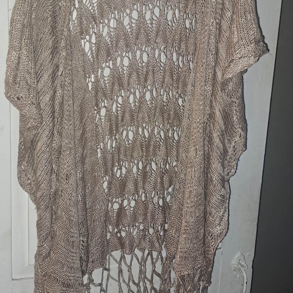 Kori Open-Knit Fringe Sweater in Brown